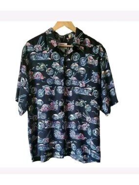 Reyn Spooner Art Of Eddy Y Hawaiian Shirt Men's XL Motorcycle 100% Rayon